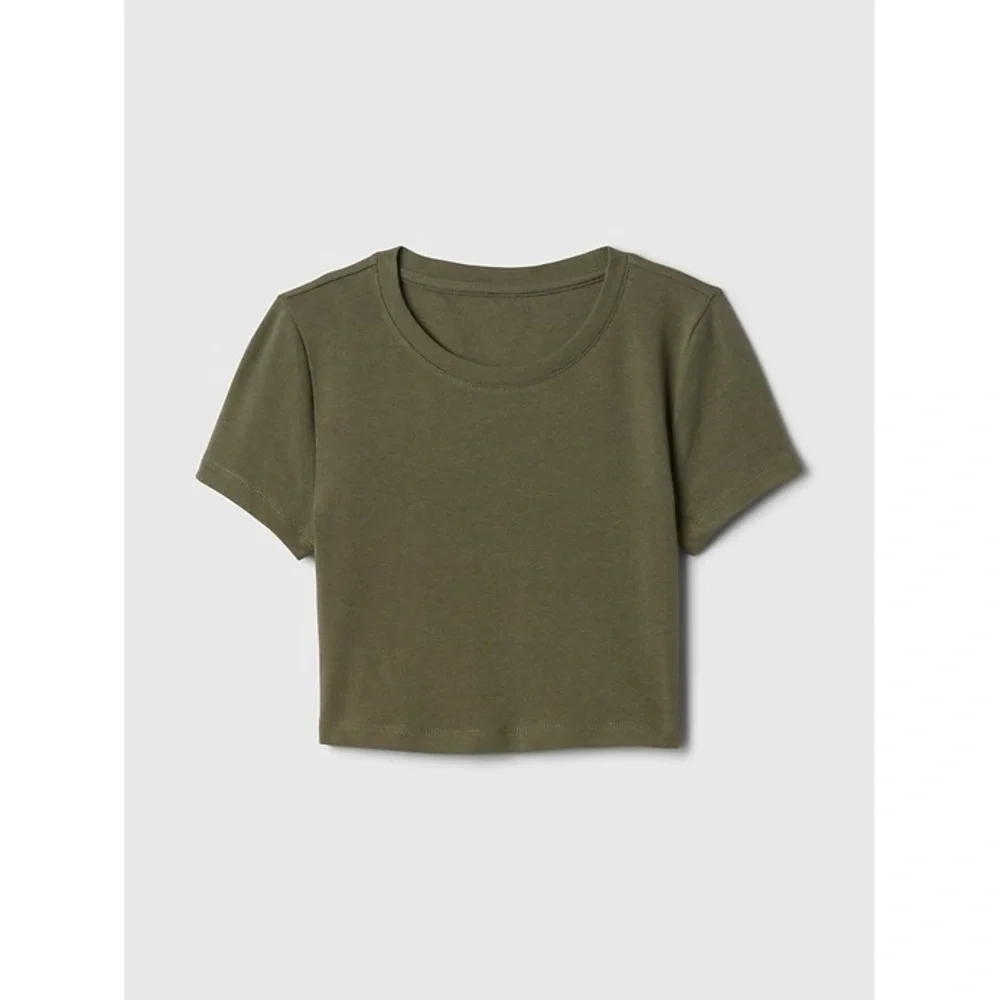 Gap Modern Cropped Rib Tee - Olive Green - XL
